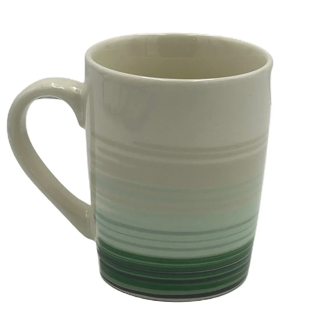 STARBUCKS 2021‎ Coffee Mug Cup Tea 10 Ounce Cream Green Gray Striped